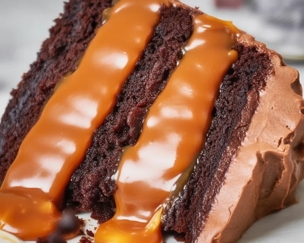 Decadent Chocolate Almond Caramel Layer Cake to Indulge In 23 Delicious Chocolate Almond Caramel Layer Cake with caramel and almond toppings