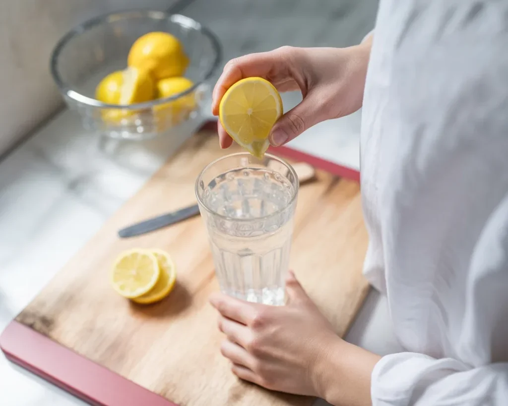 Homemade Mounjaro recipe ingredients: honey, lemon, ginger, and warm water