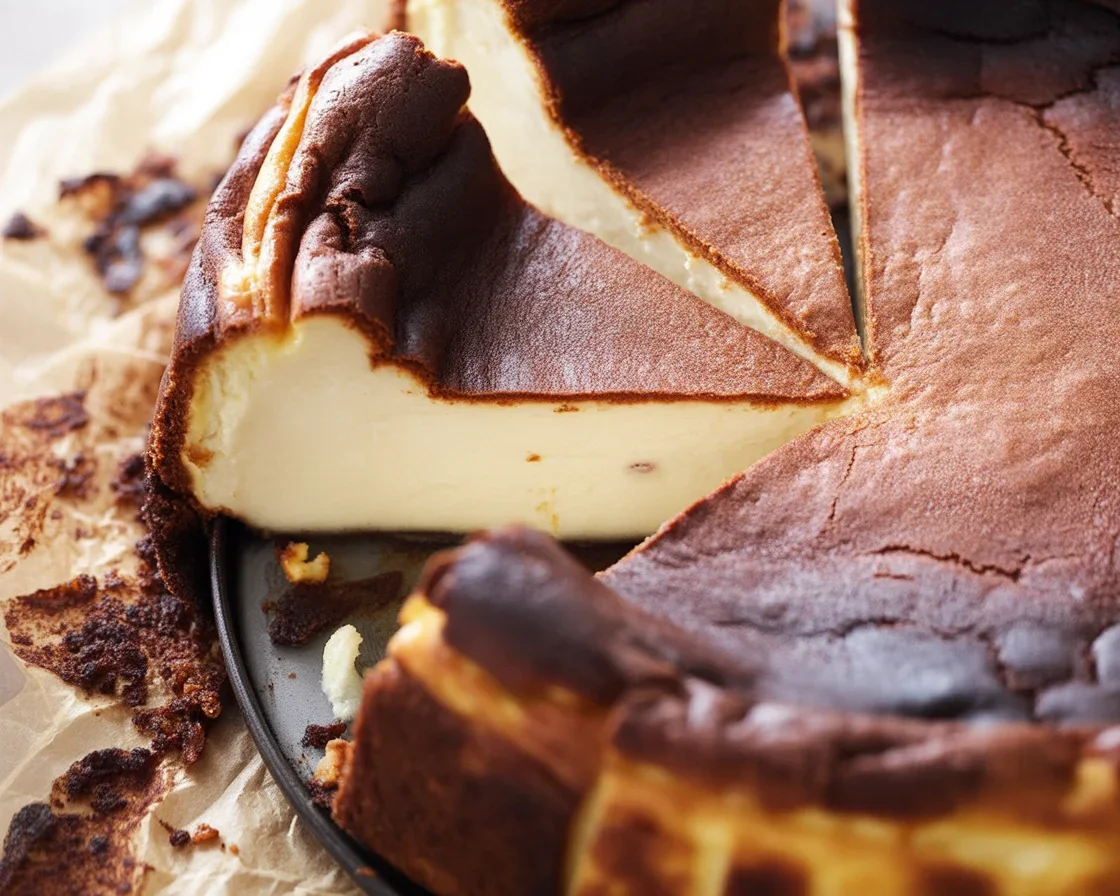 Indulgent Basque Cheesecake Delight You’ll Savor 1 Delicious Basque cheesecake with a burnt top and creamy interior served on a plate