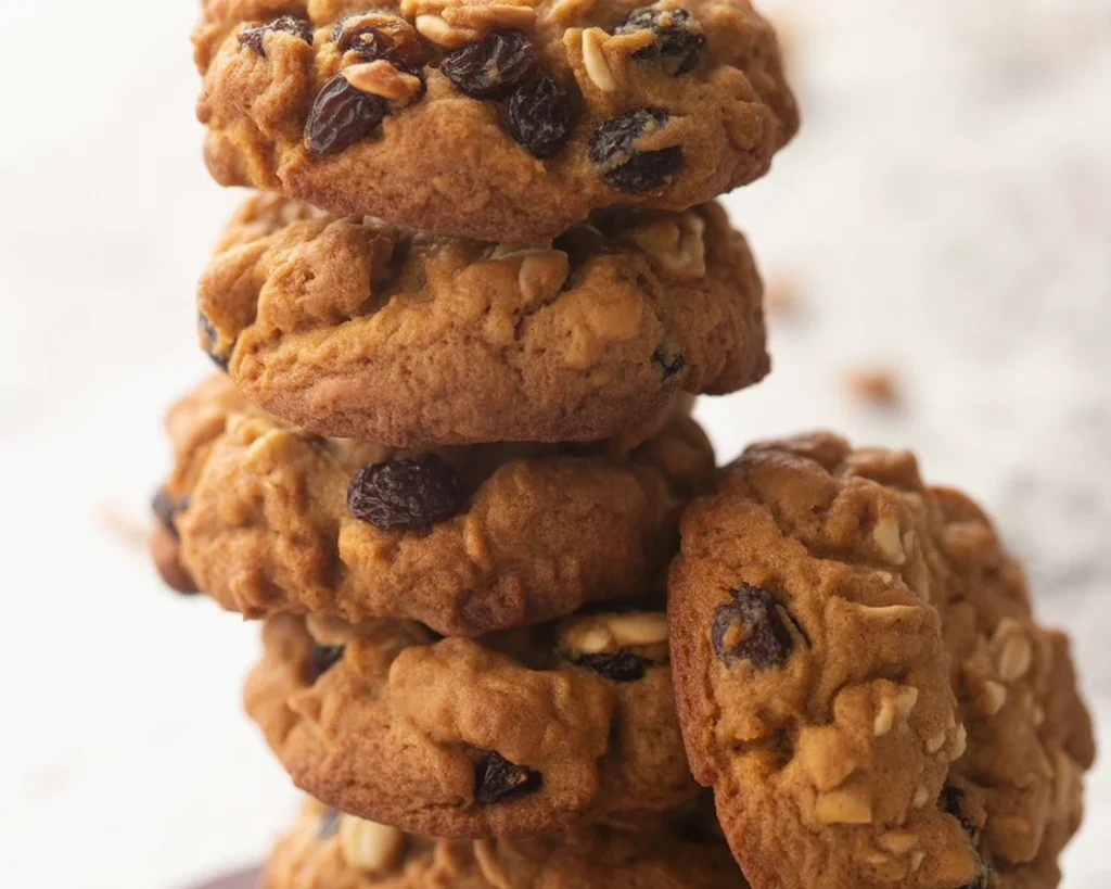 Irresistible Healthy Oat Cookies Packed with Dried Fruit & Nuts 17 Delicious healthy oat cookies with dried fruit and nuts on a wooden table.