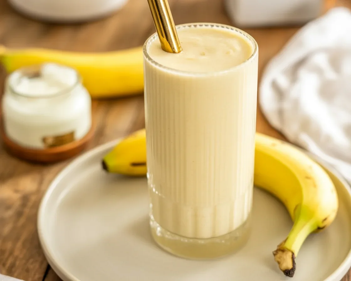 Banana Smoothie recipe for Weight Loss 1 Healthy banana smoothie for weight loss with almond milk and ice cubes.