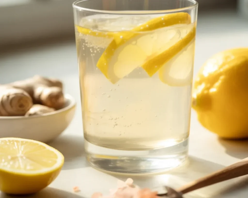 Bottled lemon juice and pink Himalayan salt for weight loss drink