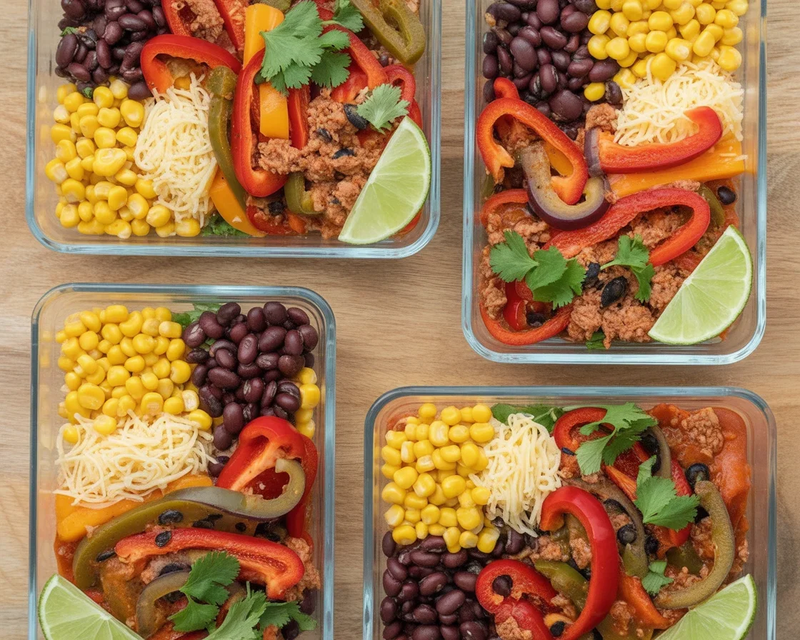 Delicious Turkey Taco Bowls Ready in 30 Minutes! 1 Delicious Turkey Taco Bowls loaded with toppings and perfect for meal prep.