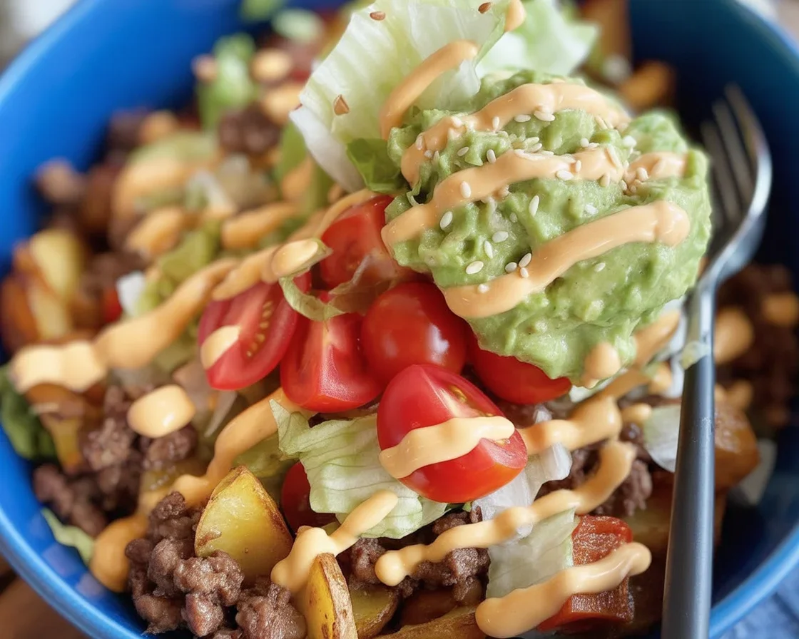 recipe for big mac in a bowl 1 Big Mac in a bowl with ground beef, secret sauce, lettuce, and pickles.