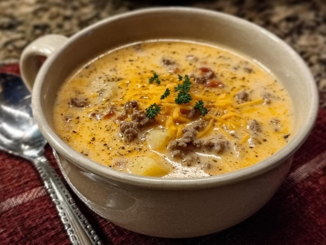 Amazing Cheeseburger Soup That's Pure Comfort 4 Amazing Cheeseburger Soup That's Pure Comfort - Cheeseburger Soup - additional detail