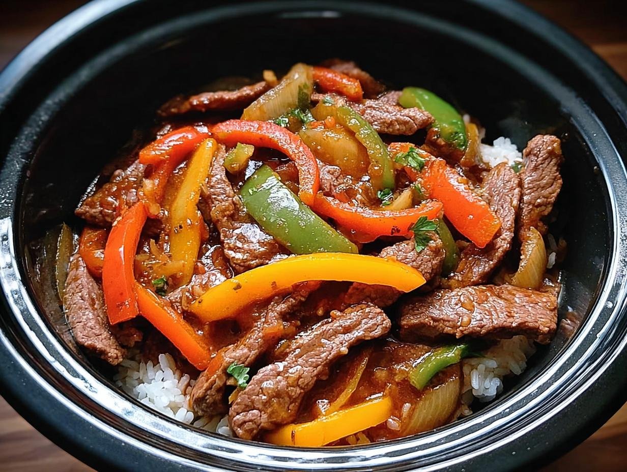 Slow Cooker Pepper Steak: Amazing 4-Hour Dinner - Slow Cooker Pepper Steak - additional detail