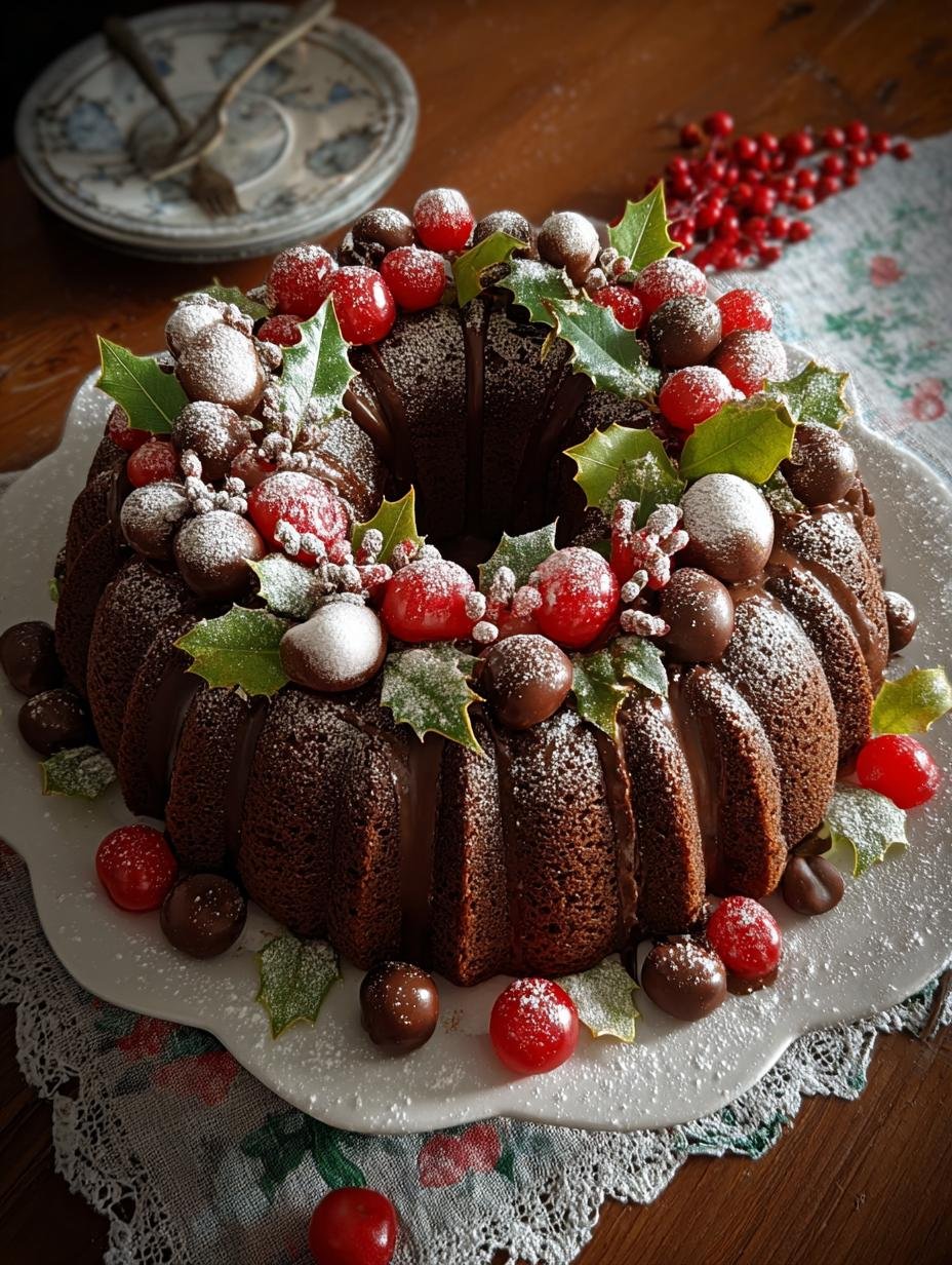 Chocolate Bundt Cake Christmas: Magical Holiday Wreath 3 Chocolate Bundt Cake Christmas: Magical Holiday Wreath - Chocolate Bundt Cake Christmas - additional detail