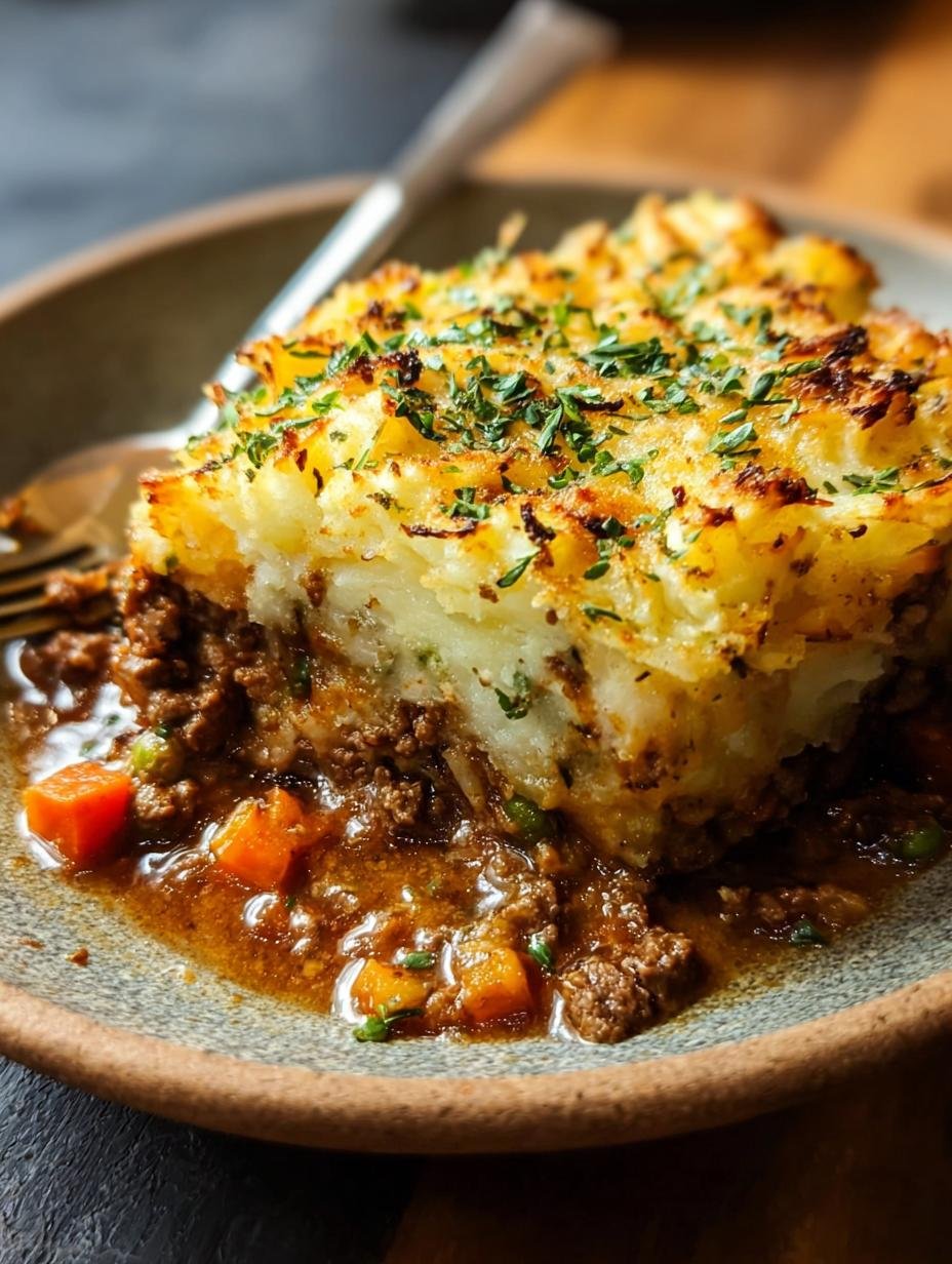 Hearty Beef Shepherds Pie - close-up of the savory beef filling