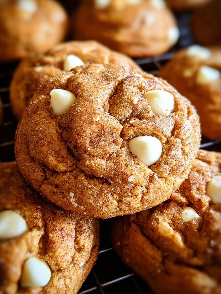 White Chocolate Pumpkin Snickerdoodles: 12 Amazing Bites 2 White Chocolate Pumpkin Snickerdoodles - close-up of cookies with white chocolate chips