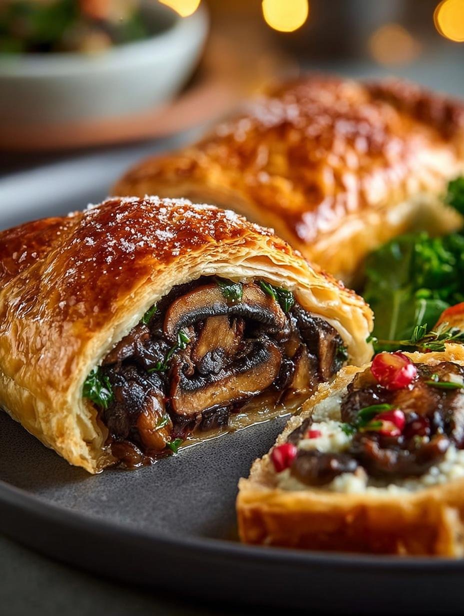Mushroom Chestnut Wellington with Flaky Puff Pastry Delight - Mushroom Chestnut Wellington with - additional detail